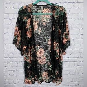 Vanity Womens Sheer Lace Floral Cardigan Black Pink XL Whimsigoth Fairy Grunge